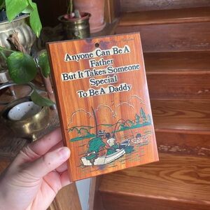 Wooden Plaque Art Daddy Fishing Scene Souvenir